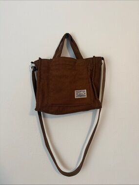Brown Canvas Messenger Tote with Front Patch